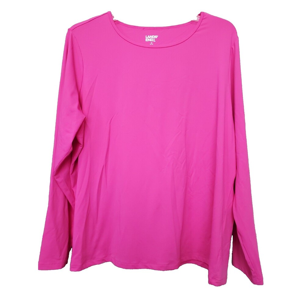 Lands' End Women's Pink Crew Neck Long Sleeve Rash Guard Swim Tee 425264 Size 1X